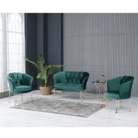 Set canapea si fotolii Viena Homs, textil verde-auriu, 2+1+1, 30703 - 1