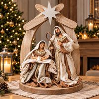 Statueta Premium Nașterea Domnului din Rășină, 26 x 14 x 36 cm, Design Crem-Bej cu Sfânta Familie - 1