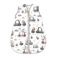 Sac de dormit, MimiNu, Pentru bebelusi, De iarna, Din bumbac certificat Oeko Tex Standard 100, Cu fermoar, 70 cm, 0 - 6 luni, 2.5 Tog, Cars Grey - 1