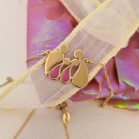 Colier personalizat cu email roz - Familia 4 membri in stil picaturi - Argint 925 placat cu Aur Galben 18K - 1