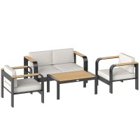 Set mobilier de grădină Outsunny din aluminiu pentru 4 persoane, cu canapea și fotolii, rezistent la apă - 1