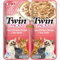 INABA Ciao Twin Packs, Ton și Pui, plic hrană umedă fără cereale pisici, (topping), 80g - 2