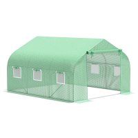 Sera de gradina cu acoperis inclinat din PE Outsunny, 3.5x3x2m, verde | Aosom RO - 1