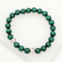 Bratara pietre semipretioase Malachit de 8 mm - Bilute din Argint 925 - Snur elastic - 1