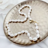 Lantisor cu Perle - model sirag de perle rice albe de apa dulce - Argint 925 placat cu Aur Galben 18K - 1