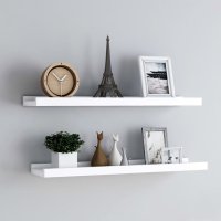 Set 2 rafturi de perete pentru rame foto, MDF alb, cu bordura frontala - 2