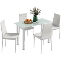 HOMCOM Set de Masa 5 Piese cu 4 Scaune, Design Modern, Masa din Sticla, Alb | Aosom Romania - 1