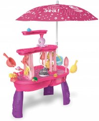 Set masa interactiva de apanisip 2in1 cu umbrela si cascada electrica Matadi Waterfall Pink cu jucarii incluse,moara de apa,cascada,lansator de mingii si figurine - 1