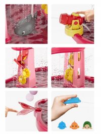 Set masa interactiva de apanisip 2in1 cu umbrela si cascada electrica Matadi Waterfall Pink cu jucarii incluse,moara de apa,cascada,lansator de mingii si figurine - 3