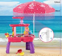 Set masa interactiva de apanisip 2in1 cu umbrela si cascada electrica Matadi Waterfall Pink cu jucarii incluse,moara de apa,cascada,lansator de mingii si figurine - 5