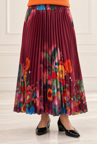 Fusta plisata bordo cu imprimeu floral multicolor - 1