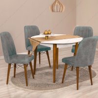 Masa bucatarie rotunda Brigitte, culoare alb si nuc, 90 cm - 1