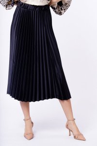 Fusta Midi Plisata din Satin Negru - 1