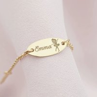 Bratara oval cu simbol balerina - Personalizare Nume - Argint 925 placat cu Aur Galben 18K - Lantisor pentru Fete/Baieti - 1