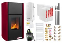 Pachet de incalzire Fornello Fiama Confort 25 kW, Bordeaux, cu radiatoare, boiler de 100 l, termostat, aspirator si kituri de montaj - 1