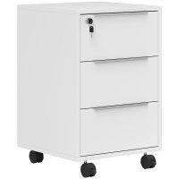 HOMCOM Birou Mobil cu 3 Sertare si Inchidere pentru Dosare 40 x 40 x 63,5 cm Alb | Aosom Romania - 1
