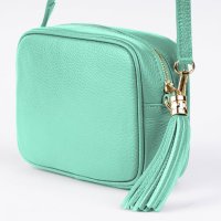 Geanta crossbody verde menta din piele naturala cu detaliu ciucure - 1