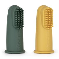 Set de 2 periute de dinti pentru deget Petite&Mars, Silicon moale, cu cutie de depozitare, 0 luni+, Galben/Verde - 1