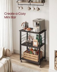 Raft bucatarie cu roti, Vasagle, Maro-Negru, 60x40x84 cm - 3