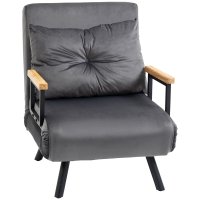 HOMCOM Canapea Extensibilă cu Spătar Reglabil pe 5 Nivele, Canapea Pat Individuală Pliabilă cu Perne, 63x73x81 cm, Gri | Aosom Romania - 1