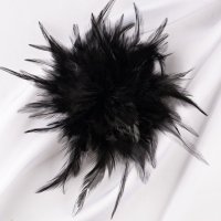 Brosa cu Puf Negru si Clips pentru Par - Diametru 17 cm - 1