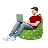 Fotoliu Updeco Big Chill Bean Bag verde cu buline albe - 3