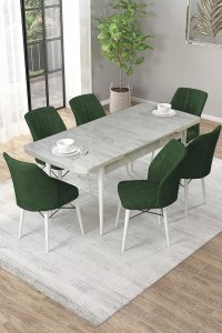 Set masa extensibila cu 6 scaune tapitate Homs cargold 250-30050 ALB-VERDE,170 x 80 cm - 1