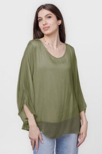 Bluza kaki din matase si vascoza cu maneci evazate si dublura - 1
