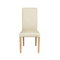 Scaun living TEO, picioare lemn natur, piele ecologica crem, 46x60x98 cm - 1