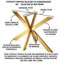 Picioare metalice pentru masă Homs Gold, 90x50x71 cm, stil modern industrial - 1