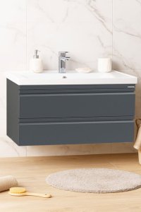 Baza frontala MDF cu lavoar seria 786, suspendata, 100 cm, antracit, cu sertare - 1
