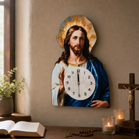 Ceas de perete din lemn cu Iisus sau Maica Domnului – 40 x 60 cm - 1