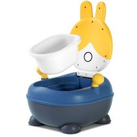 Olita pentru copii Little Mom Rabbit Yellow, cu adaptor moale din PU, vas colector detasabil, capac rabatabil cu functie de spatar ergonomic, picioruse antiaderente, dimensiune 36 x 32.5 x 53 cm - 1