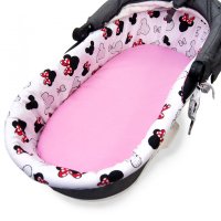 Set insertie textila pentru landoucosulet copii Kerstin Pink Minnie, cearsaf cu elastic asortat 80x38 cm, realizate din bumbac 100 - 3