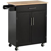 Cărucior de Bucătărie HOMCOM cu Sertar și Dulap, Insulă Mobilă cu Roți, 83x45x91.5 cm, Negru | Aosom Romania - 1