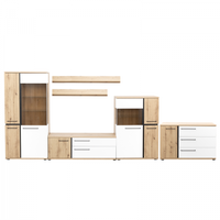 Living MOLTO Z.A, 5 corpuri si Comoda ML12, cu usa si 3 sertare, corp artisan, fronturi MDF artisan + alb, 466x53x201 cm - 1