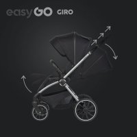Carucior pentru copii 2 in 1 Easy Go Giro, pana la 22 kg, cu landou 80 cm, Maner telescopic, copertina XXL, pliere tip pendul, cadru ultra-usor din aluminiu, accesorii incluse, Ebony Black - 2