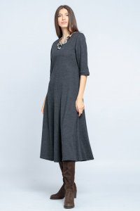 Rochie cambrata din lana, gri inchis - 1