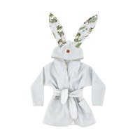 Halat de baie MimiNu cu urechi pentru copii 2-5 ani, din bumbac si thermo fleece, cu buzunare si cordon, colectia Detective Natural - 1