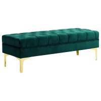 Banca HOMCOM cu tapiterie din catifea si picioare metalice aurii, pentru hol, dormitor sau sufragerie, 118 x 45 x 42 cm, verde - 1