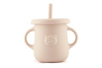 Cana din silicon pentru copii, Kidnort, cu manere laterale, pai flexibil si capac anti-scurgere, 200 ml, Retter Mjolk Bej - 6