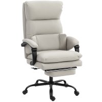 HOMCOM Scaun de birou ergonomic cu suport lombar, cotieră și suport pentru picioare, din piele ecologică, Gri deschis | Aosom Romania - 1