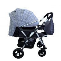 Carucior pentru copii Baby Care PRO 511 Gri Jeans Carouri Cu geanta bebe inclusa, Cadru aluminiu, Maner reversibil, Spatar reglabil in 5 trepte, Amortizoare, Plasa insecte, Frana picior, Pliabil - 1