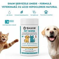SHAW Pet Wipes cu acid hipocloros, șervețele umede câini și pisici, hipoalergenic, flacon, 72buc - 2