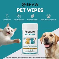 SHAW Pet Wipes cu acid hipocloros, șervețele umede câini și pisici, hipoalergenic, flacon, 72buc - 4
