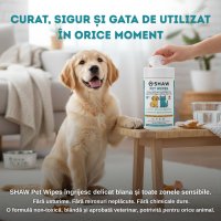 SHAW Pet Wipes cu acid hipocloros, șervețele umede câini și pisici, hipoalergenic, flacon, 72buc - 5