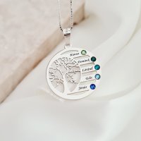Lantisor Copacul Vietii ARMONIE - Personalizat cu 5 Nume si Cristale Swarovski - Argint 925 - 1