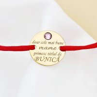 Bratara Titlul de Bunica - Argint 925 placat cu Aur Galben 18K si Cristal Swarovski - Snur reglabil, diverse culori - 1