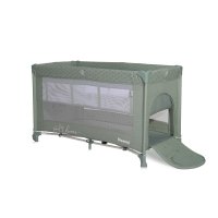 Patut Lorelli Noemi Iceberg Green Star pliabil, cu 2 nivele, laterala cu fermoar, roti cu sistem de blocare, salteluta si geanta de transport incluse - 3