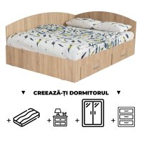 Creeaza-ti Dormitorul ALMA, sonoma deschis, de la Pat Colt Alma 140x200 cm, cu 2 sertare laterale pe role, adauga Saltea, Noptiere, Comoda, Dulap - 1